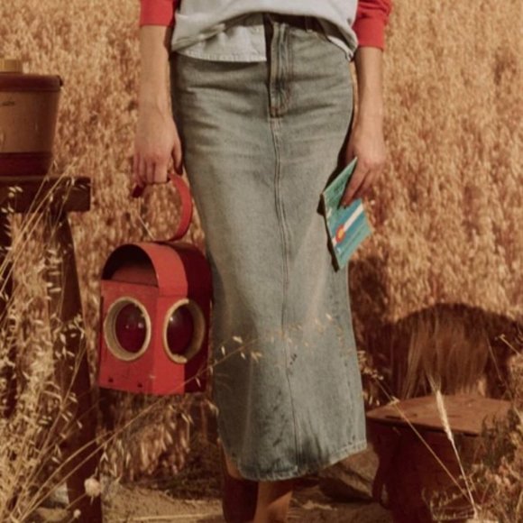 THE GREAT. THE COLUMN DENIM SKIRT SZ 24 - Picture 1 of 5